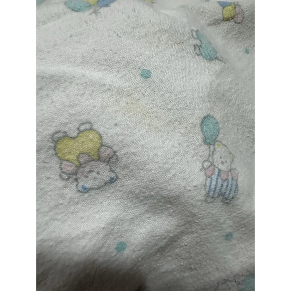 VTG Baby Oneita Pastel Cotton Flannel Receiving Blanket Bears Balloons USA